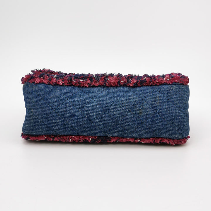 Chanel 2018 2.55 Double Flap Medium Denim Tweed Edges Silver Hardware