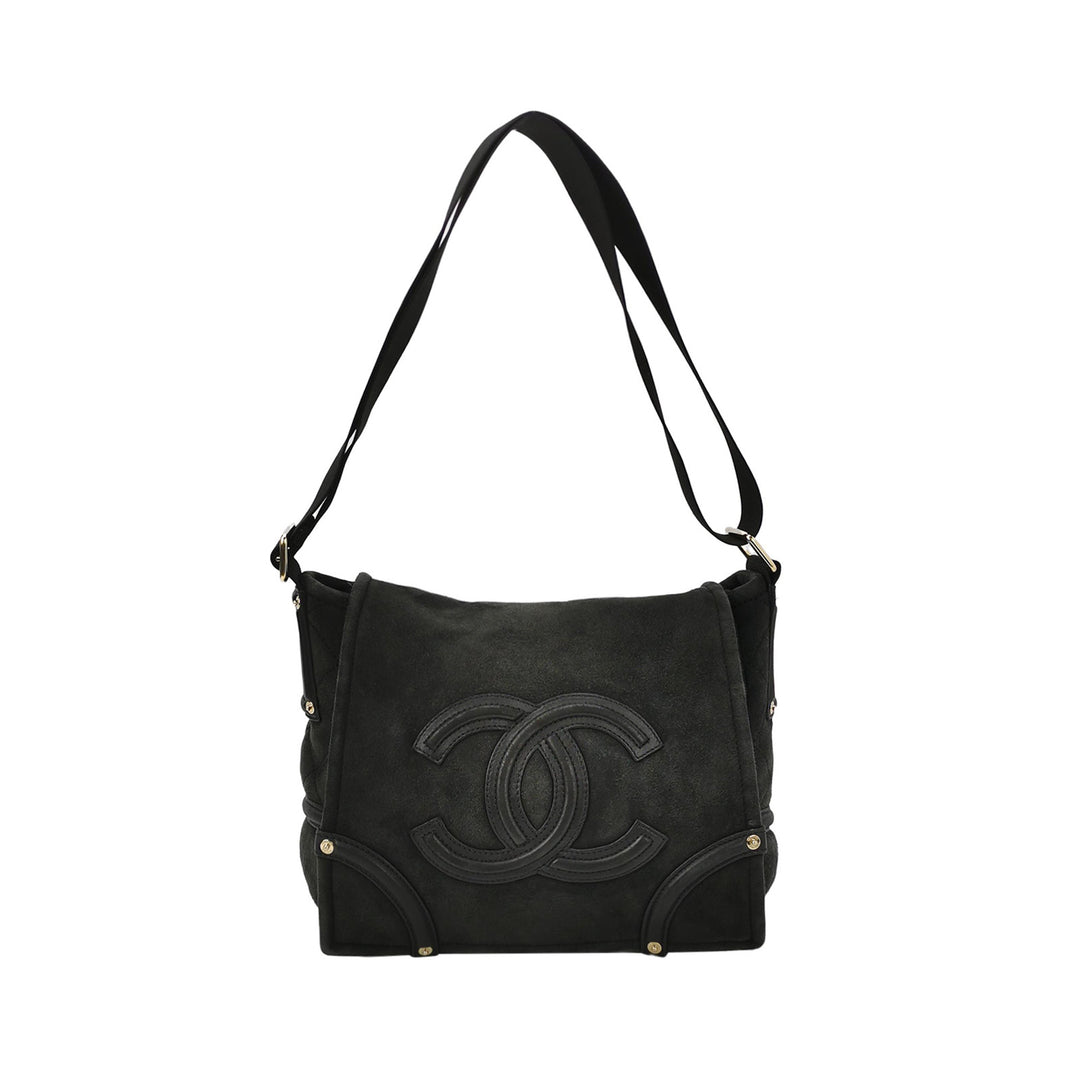 Chanel Vintage Medium Suede Large CC Crossbody Bag Black