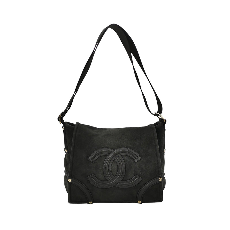 Chanel Vintage Medium Suede Large CC Crossbody Bag Black