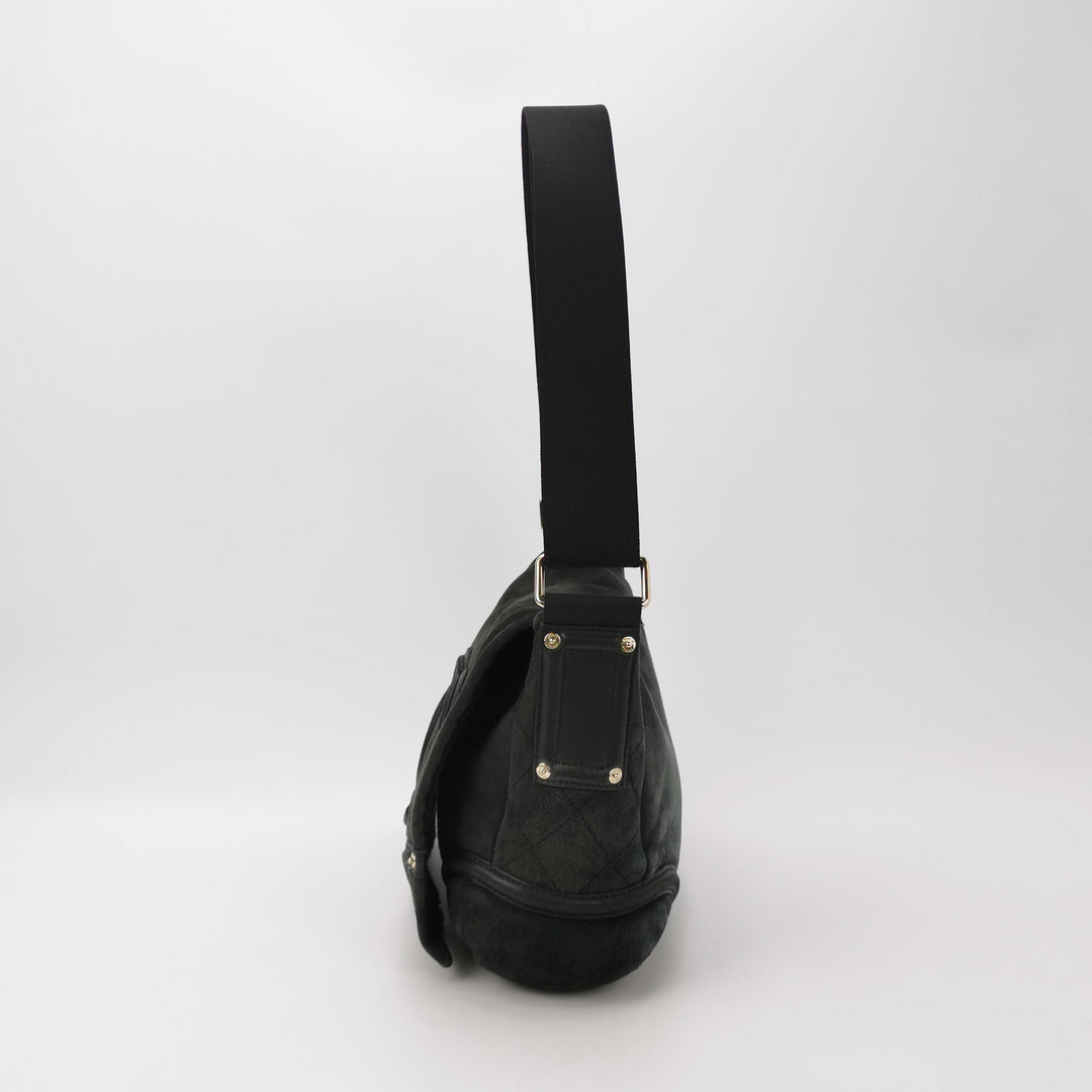 Chanel Vintage Medium Suede Large CC Crossbody Bag Black