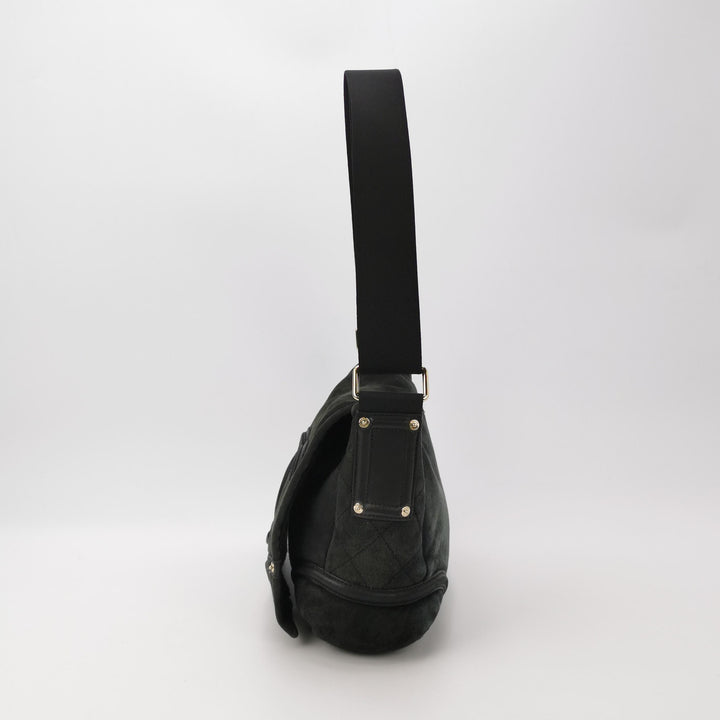 Chanel Vintage Medium Suede Large CC Crossbody Bag Black