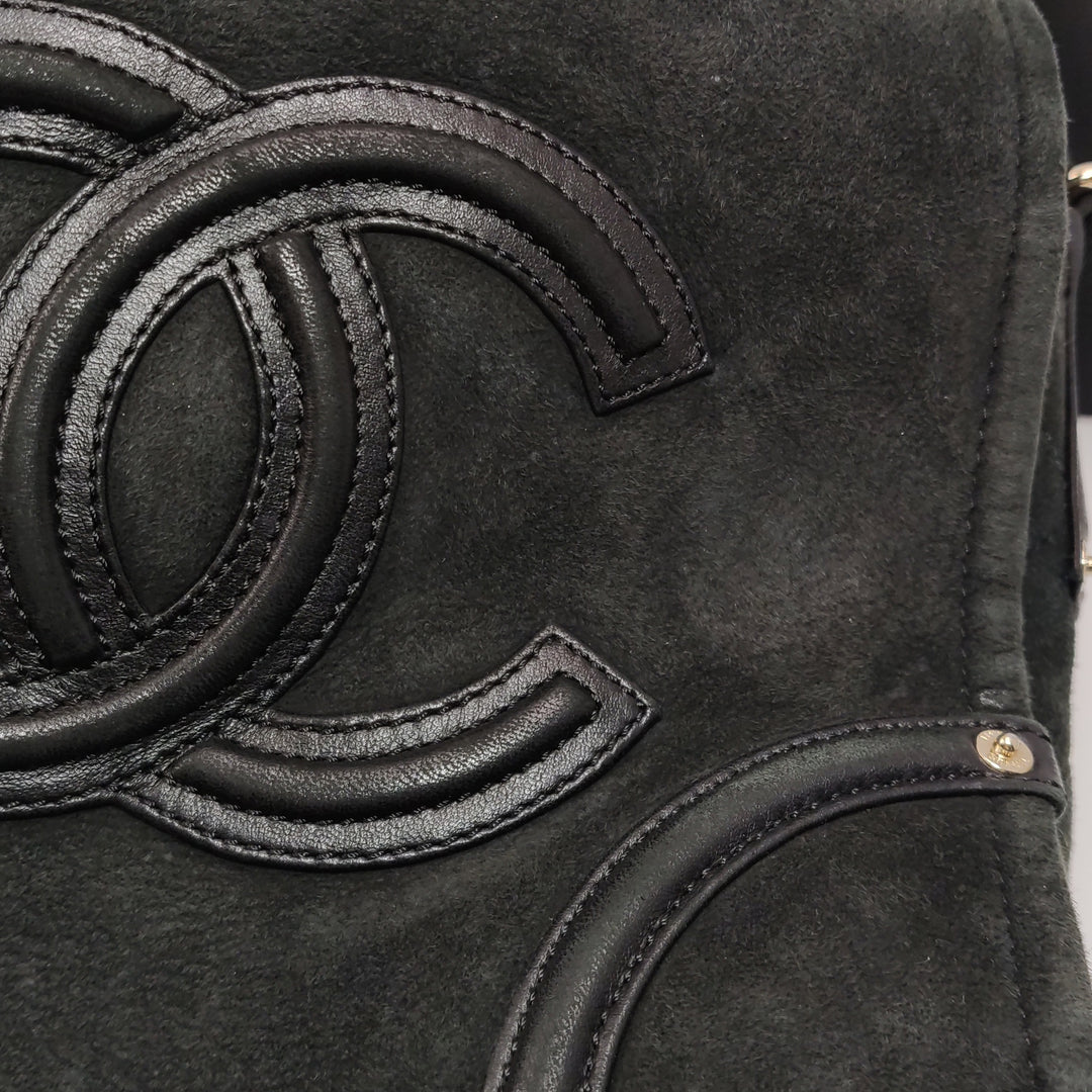 Chanel Vintage Medium Suede Large CC Crossbody Bag Black