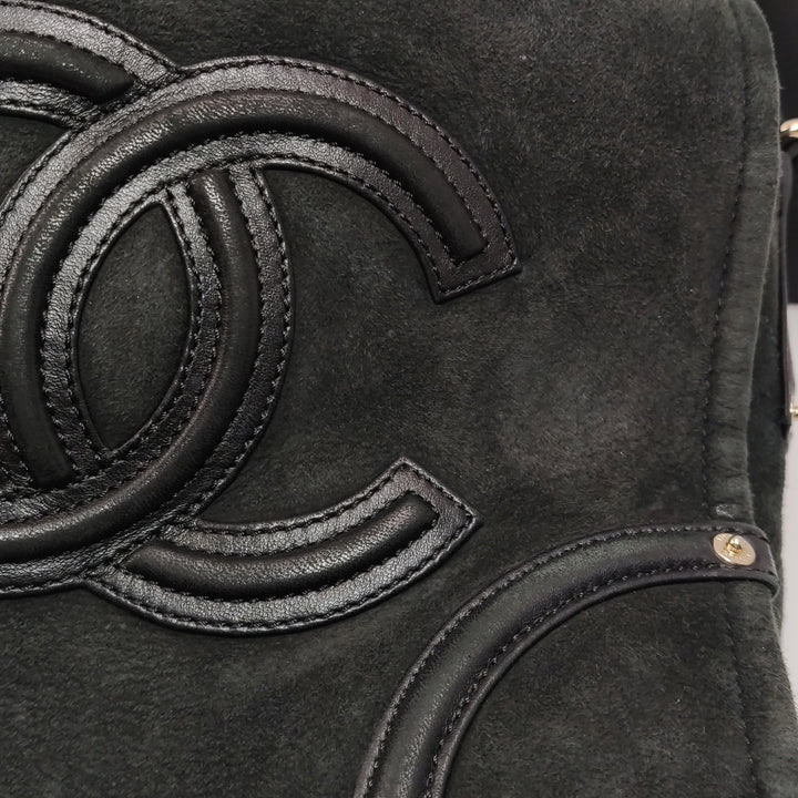 Chanel Vintage Medium Suede Large CC Crossbody Bag Black