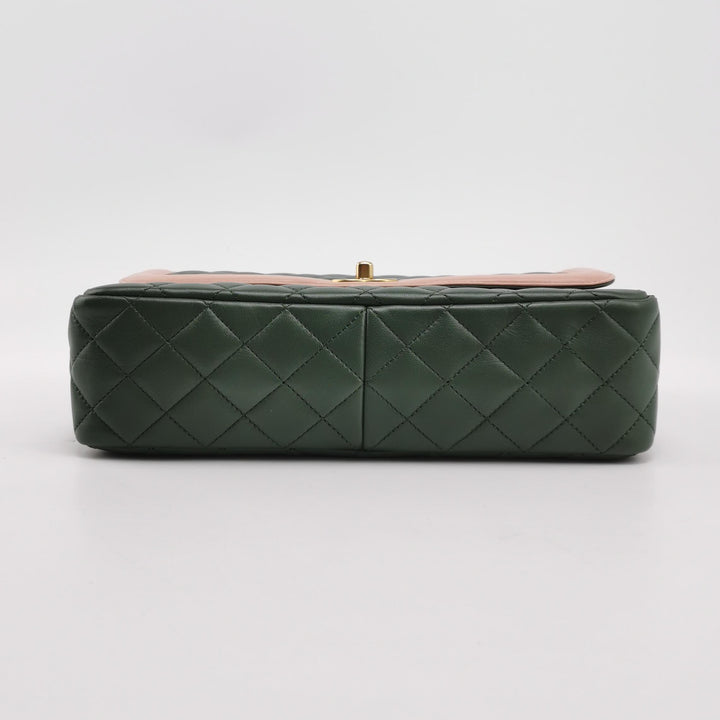 Chanel 2017 Bi-Colour Single Flap Bag Green Pink Lambskin Quilted