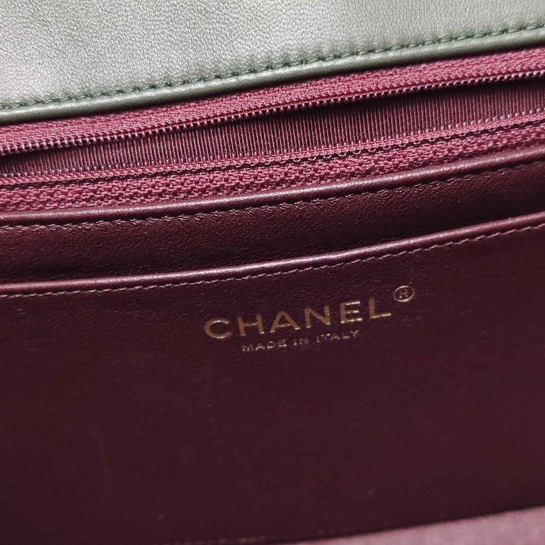 Chanel 2017 Bi-Colour Single Flap Bag Green Pink Lambskin Quilted