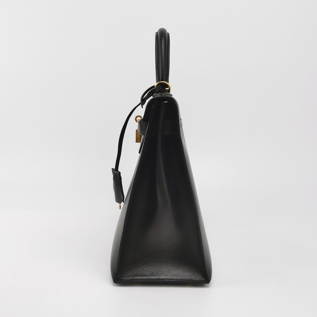 Hermes Kelly Vintage 32 In Black Sellier Box Bag
