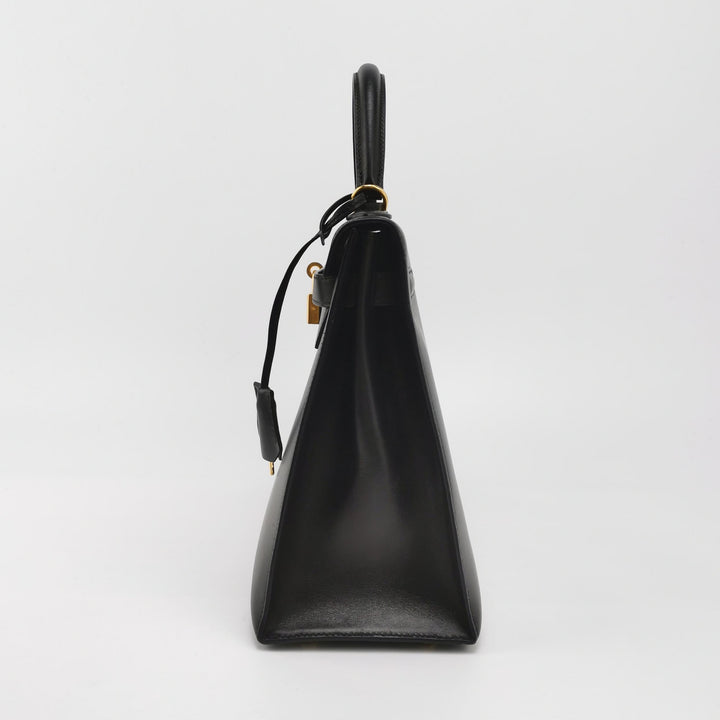 Hermes Kelly Vintage 32 In Black Sellier Box Bag