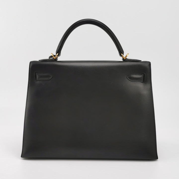 Hermes Kelly Vintage 32 In Black Sellier Box Bag