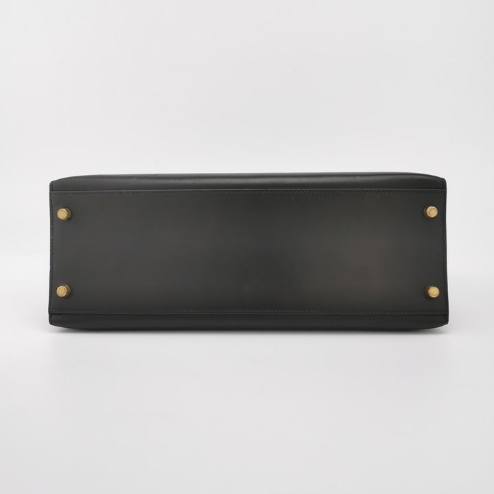 Hermes Kelly Vintage 32 In Black Sellier Box Bag