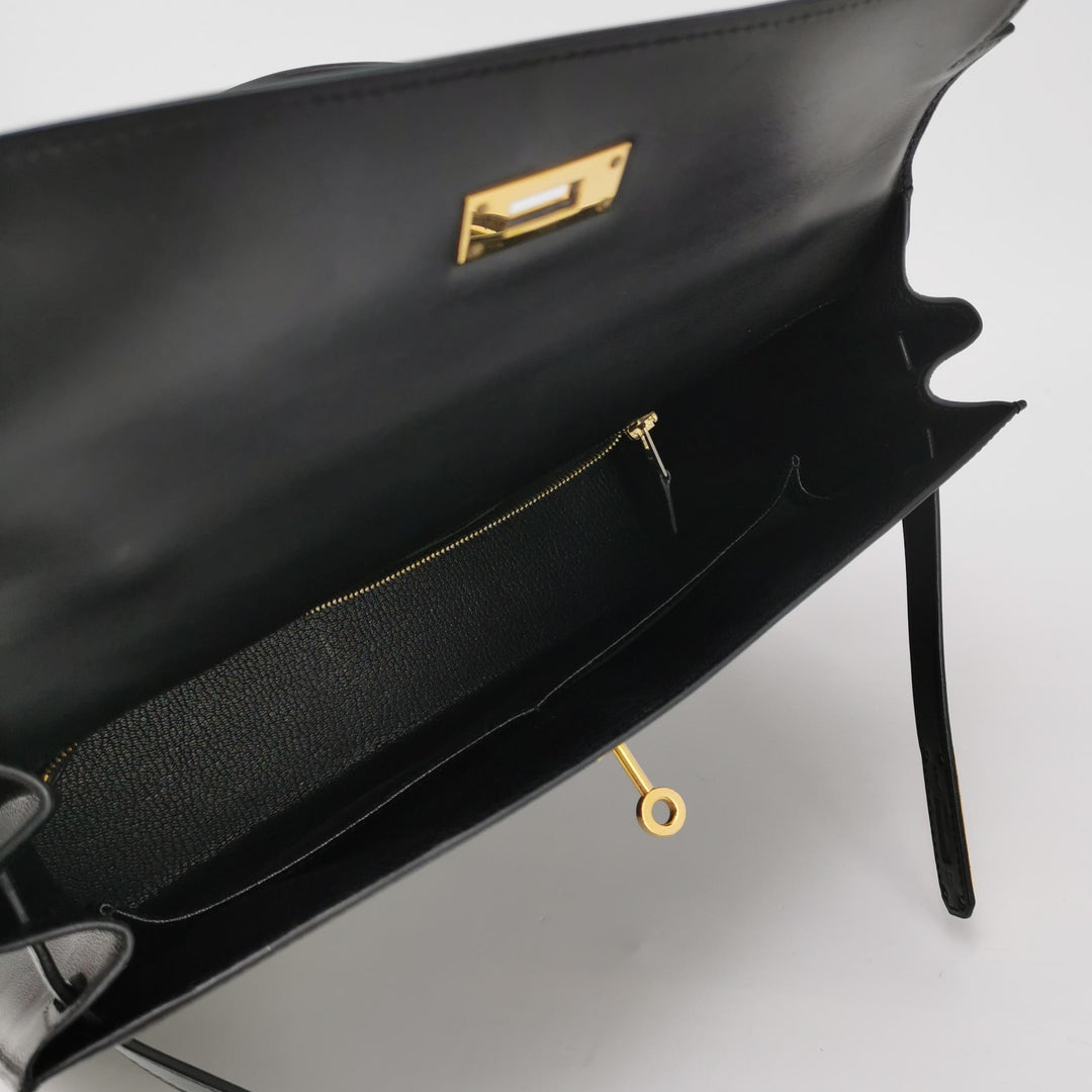 Hermes Kelly Vintage 32 In Black Sellier Box Bag