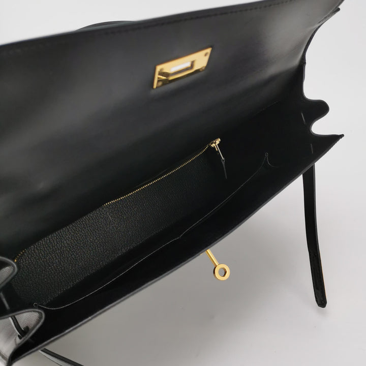 Hermes Kelly Vintage 32 In Black Sellier Box Bag