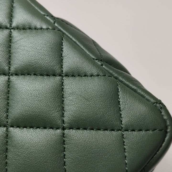 Chanel 2017 Bi-Colour Single Flap Bag Green Pink Lambskin Quilted