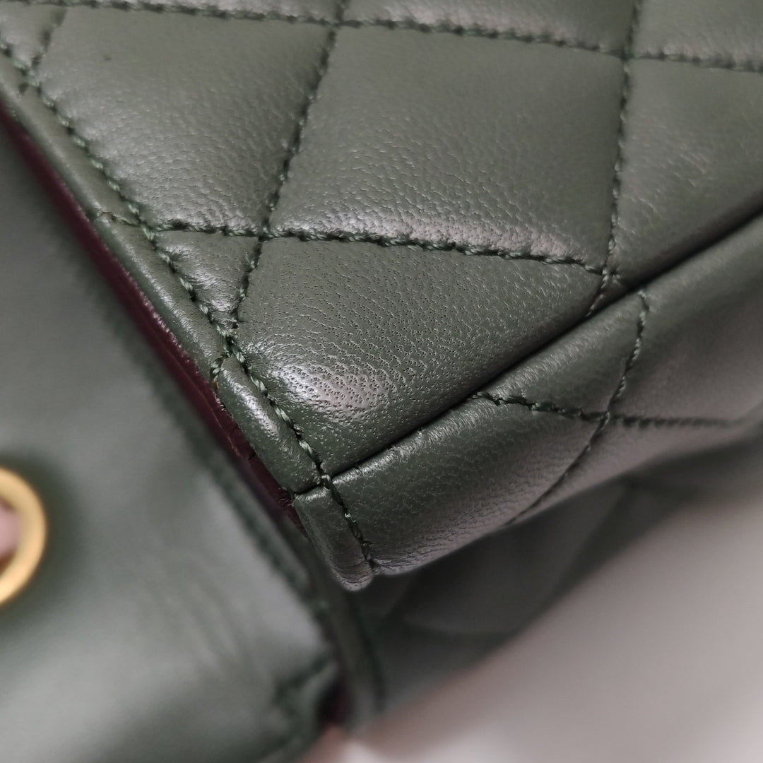 Chanel 2017 Bi-Colour Single Flap Bag Green Pink Lambskin Quilted