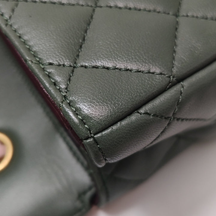 Chanel 2017 Bi-Colour Single Flap Bag Green Pink Lambskin Quilted