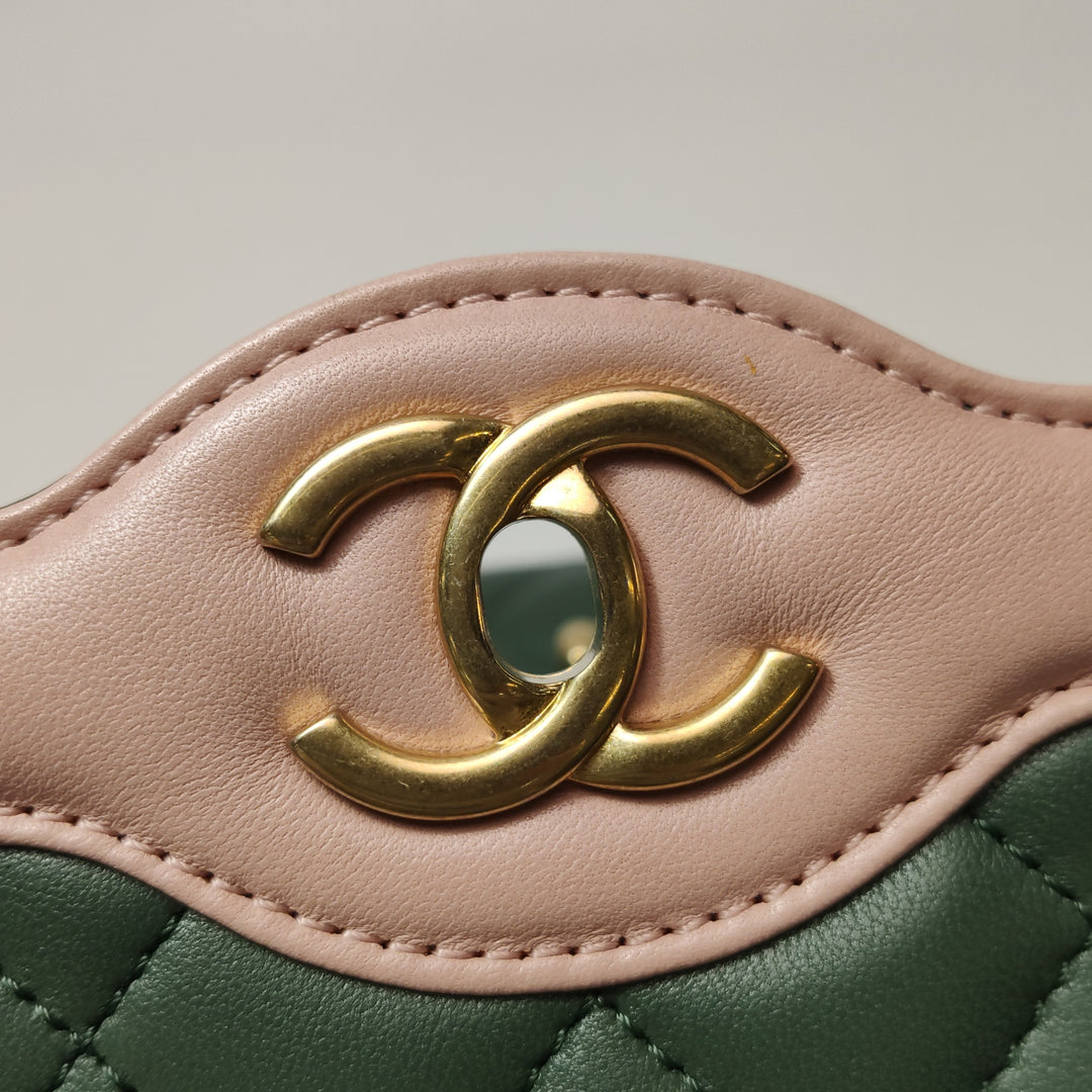 Chanel 2017 Bi-Colour Single Flap Bag Green Pink Lambskin Quilted