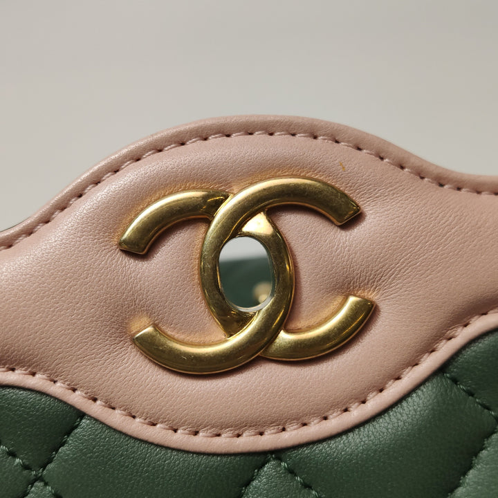 Chanel 2017 Bi-Colour Single Flap Bag Green Pink Lambskin Quilted
