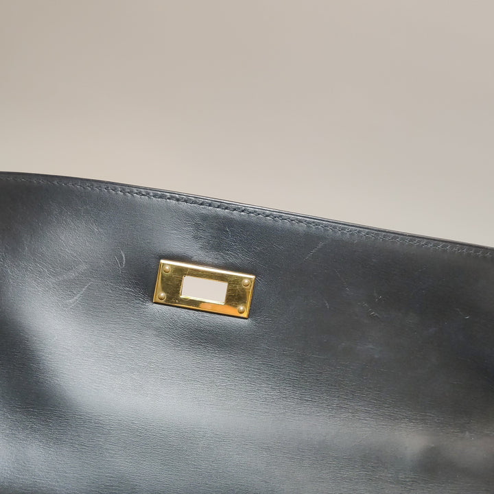 Hermes Kelly Vintage 32 In Black Sellier Box Bag