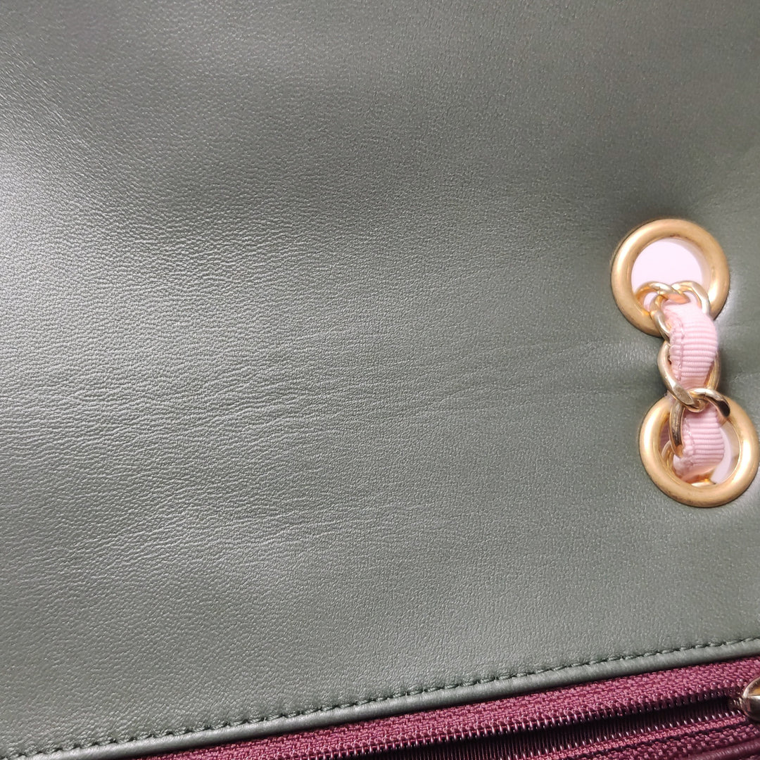Chanel 2017 Bi-Colour Single Flap Bag Green Pink Lambskin Quilted