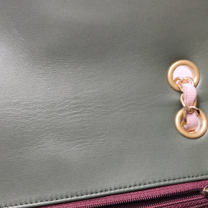 Chanel 2017 Bi-Colour Single Flap Bag Green Pink Lambskin Quilted