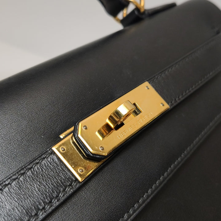 Hermes Kelly Vintage 32 In Black Sellier Box Bag