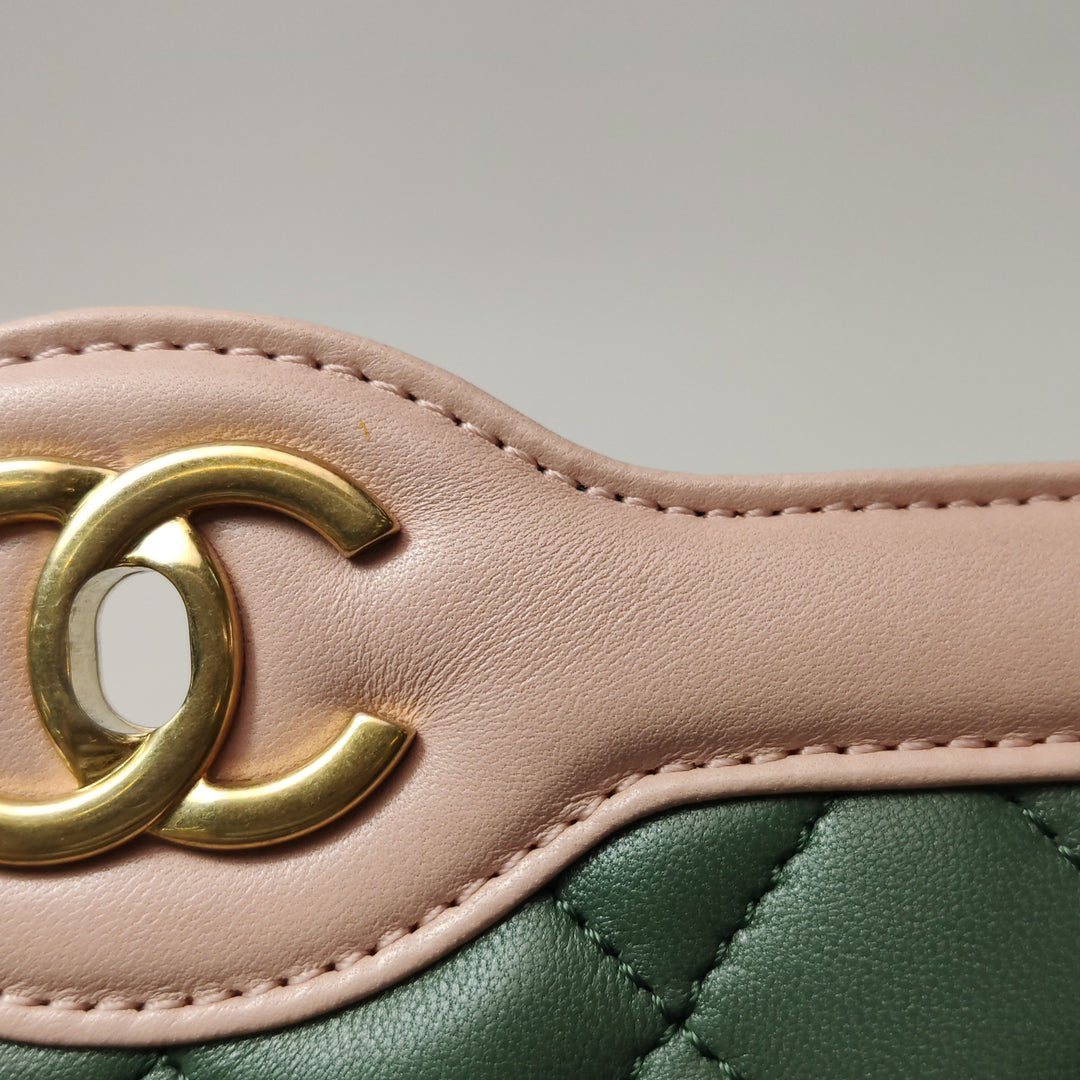 Chanel 2017 Bi-Colour Single Flap Bag Green Pink Lambskin Quilted