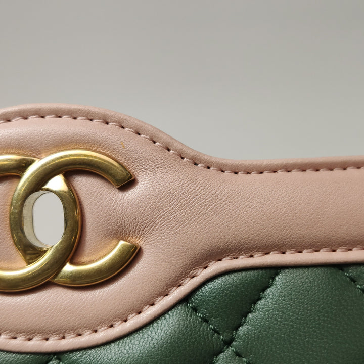Chanel 2017 Bi-Colour Single Flap Bag Green Pink Lambskin Quilted