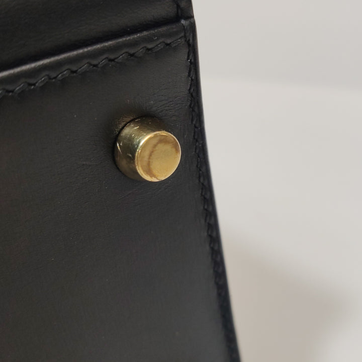 Hermes Kelly Vintage 32 In Black Sellier Box Bag