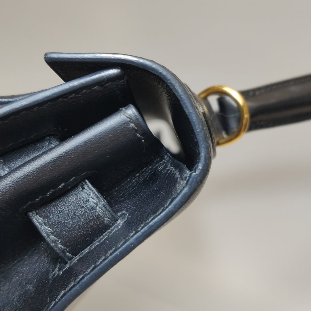 Hermes Kelly Vintage 32 In Black Sellier Box Bag