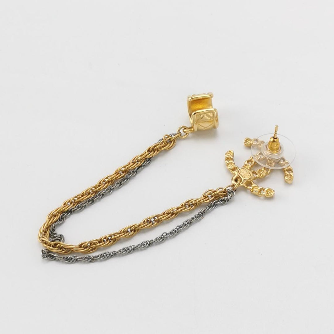 Chanel Crystal CC Chain Cuff Single Earring Gold Silver
