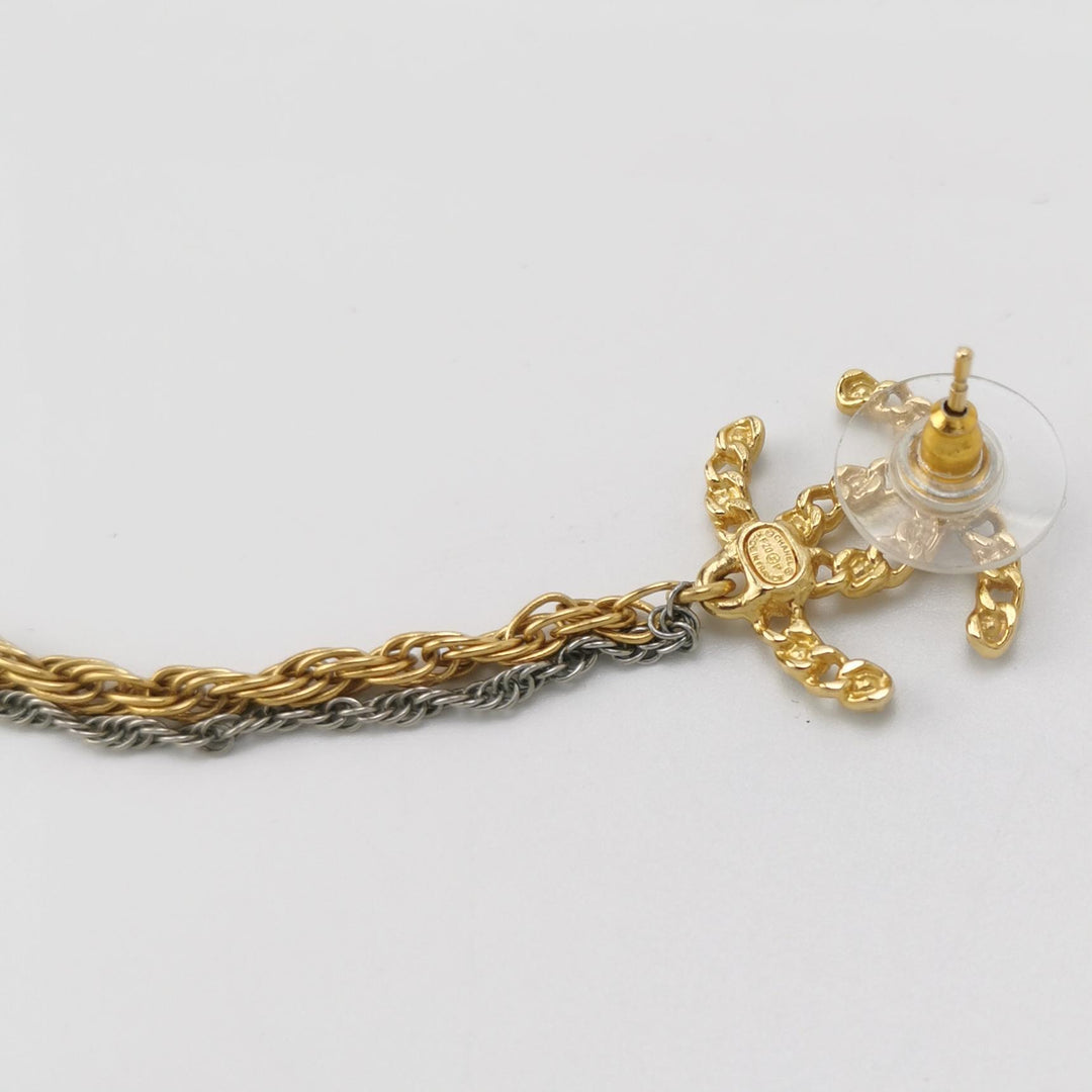 Chanel Crystal CC Chain Cuff Single Earring Gold Silver