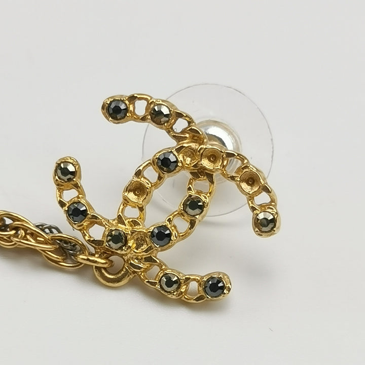 Chanel Crystal CC Chain Cuff Single Earring Gold Silver