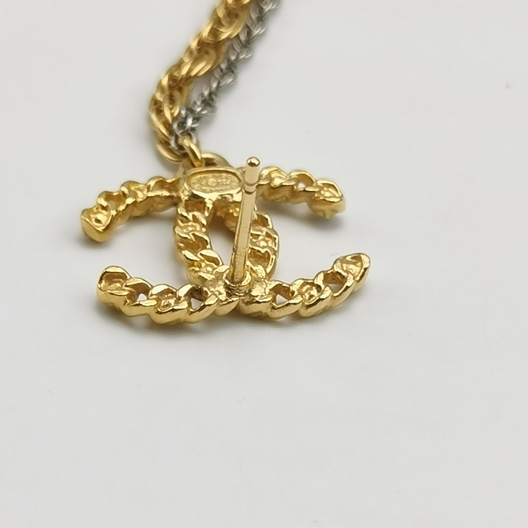 Chanel Crystal CC Chain Cuff Single Earring Gold Silver
