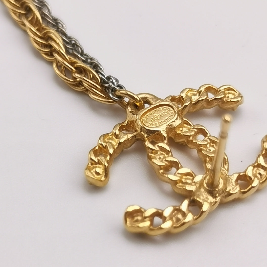 Chanel Crystal CC Chain Cuff Single Earring Gold Silver