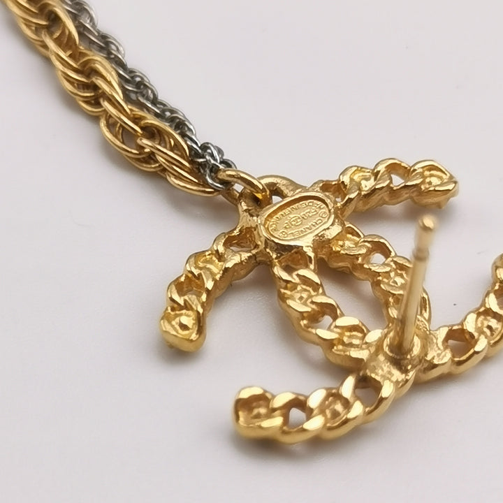 Chanel Crystal CC Chain Cuff Single Earring Gold Silver