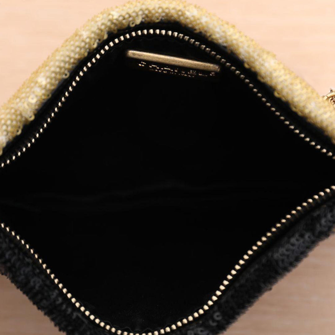 Chanel Black and Gold Sequin Paris-Cosmopolite Do Not Disturb Minaudiere Clutch Gold Hardware
