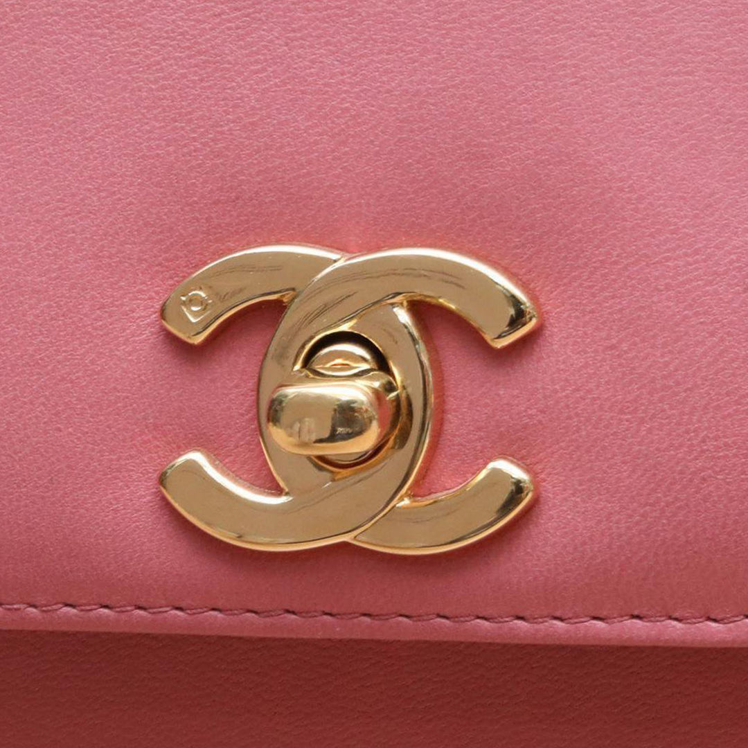 Chanel *Ultra Rare* Vintage Pink Lambskin Gold CC Top Handle Kelly Flap Bag 1997 - 1999