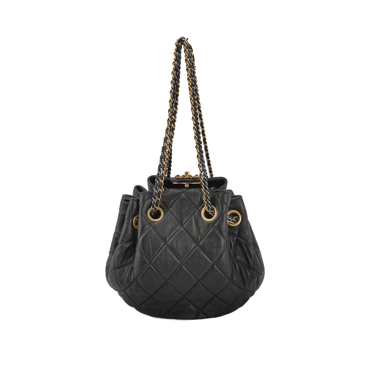 Chanel Drawstring Bucket Bag Black Quilted Lambskin Leather