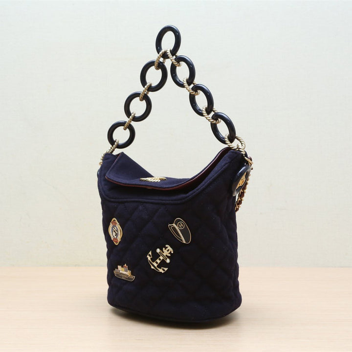 Chanel Paris-Hamburg Charms Bucket Bag In Navy Quilted Wool
