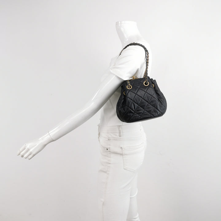Chanel Drawstring Bucket Bag Black Quilted Lambskin Leather