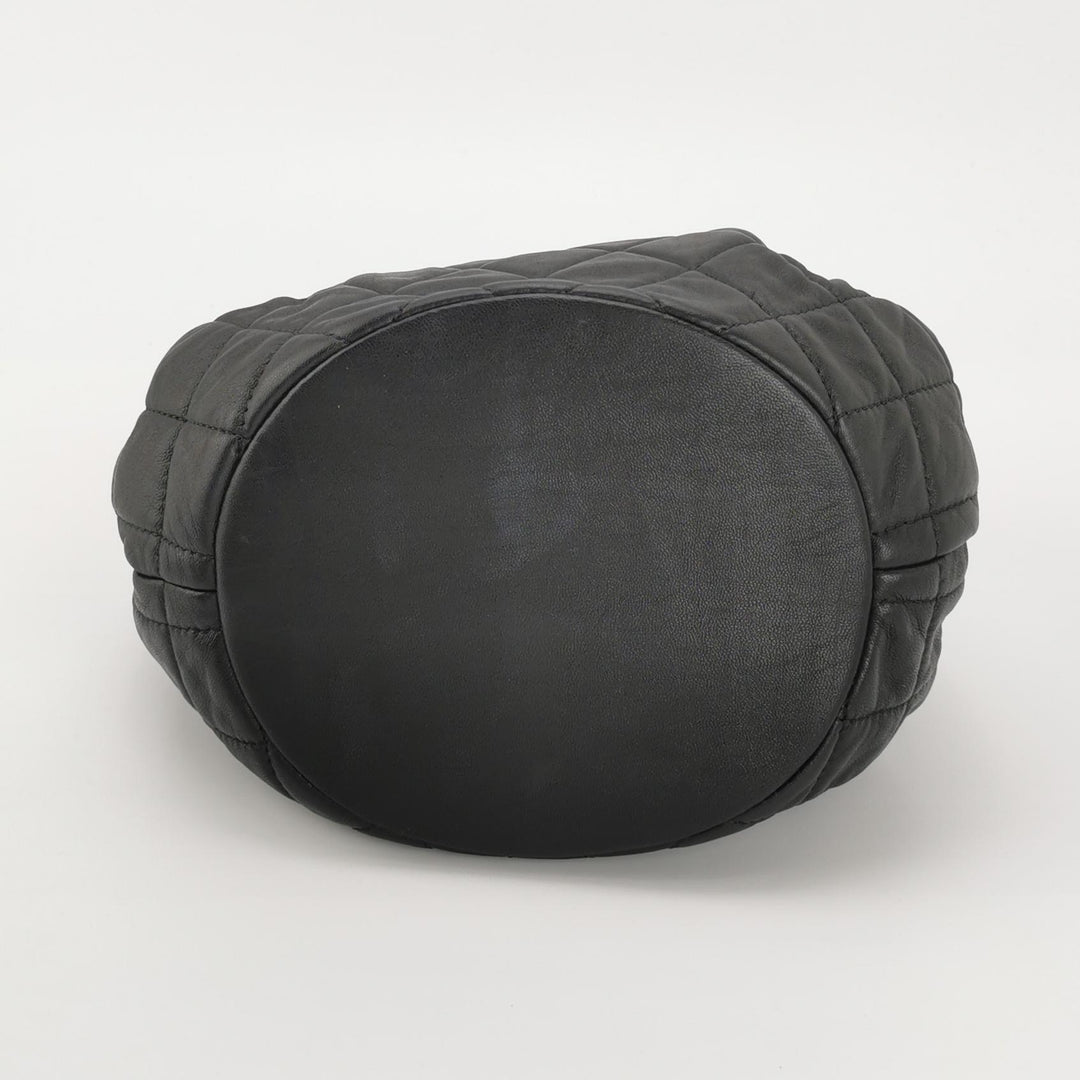 Chanel Drawstring Bucket Bag Black Quilted Lambskin Leather