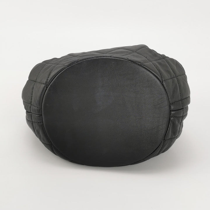 Chanel Drawstring Bucket Bag Black Quilted Lambskin Leather