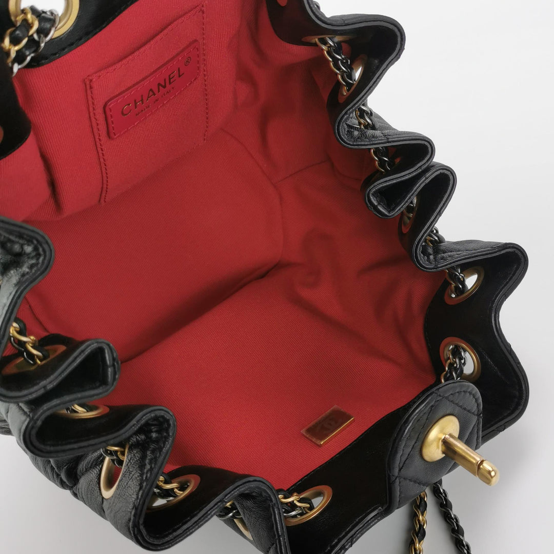 Chanel Drawstring Bucket Bag Black Quilted Lambskin Leather