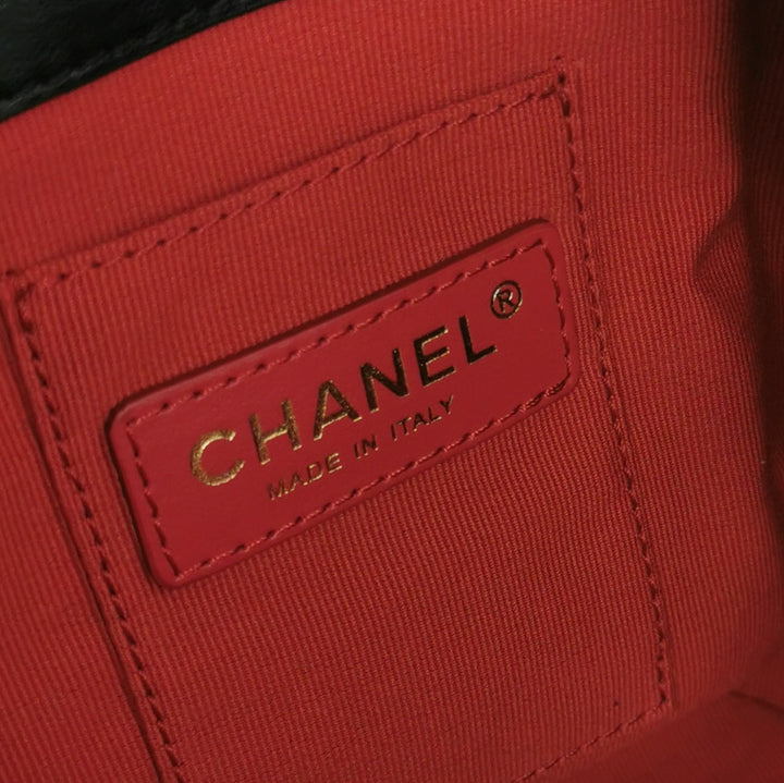 Chanel Drawstring Bucket Bag Black Quilted Lambskin Leather