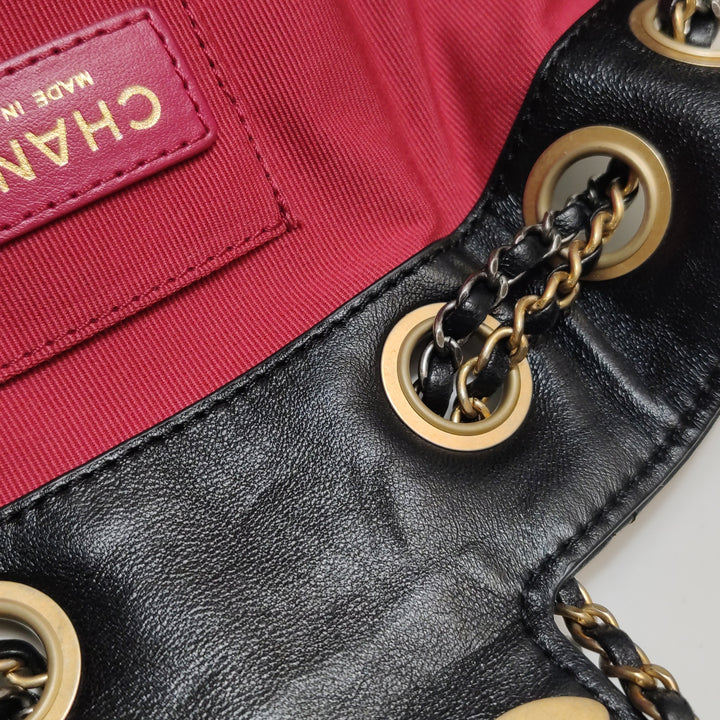 Chanel Drawstring Bucket Bag Black Quilted Lambskin Leather