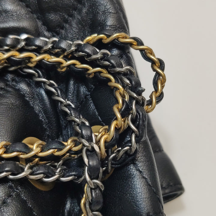 Chanel Drawstring Bucket Bag Black Quilted Lambskin Leather