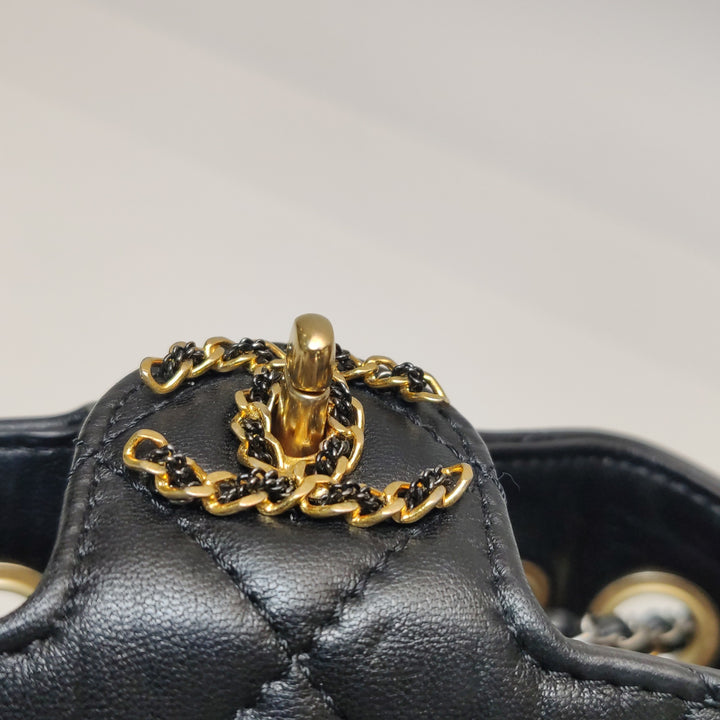 Chanel Drawstring Bucket Bag Black Quilted Lambskin Leather