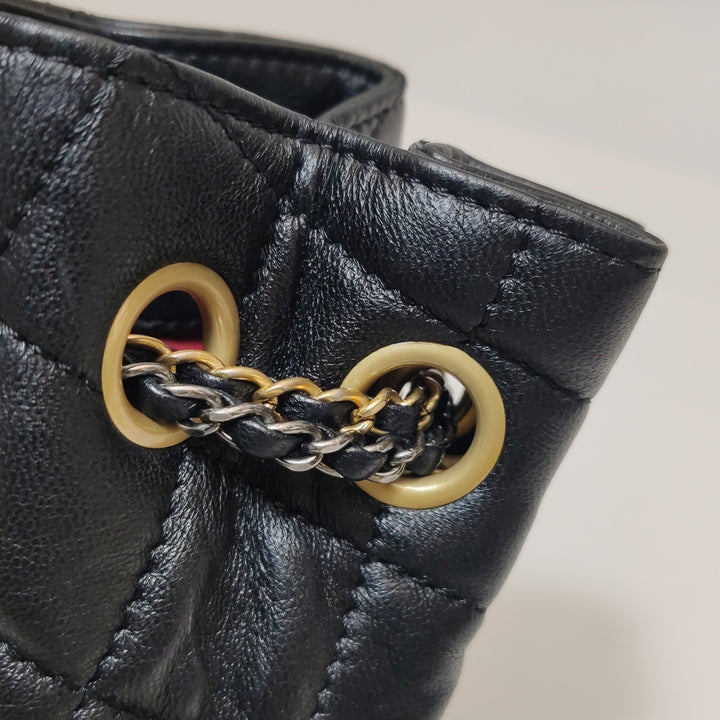 Chanel Drawstring Bucket Bag Black Quilted Lambskin Leather