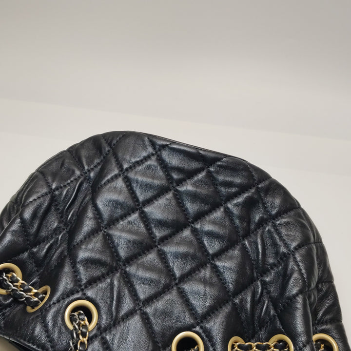 Chanel Drawstring Bucket Bag Black Quilted Lambskin Leather