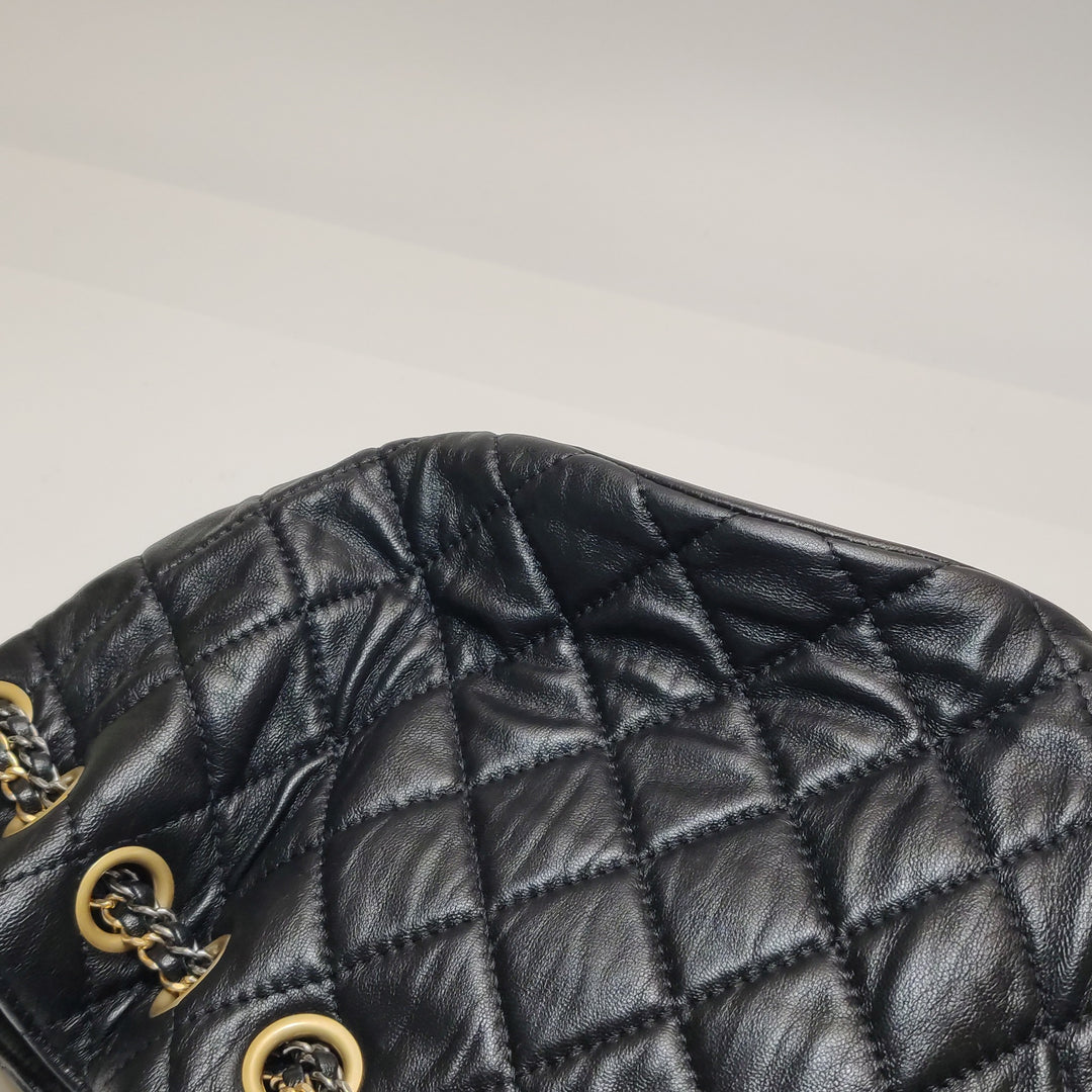 Chanel Drawstring Bucket Bag Black Quilted Lambskin Leather