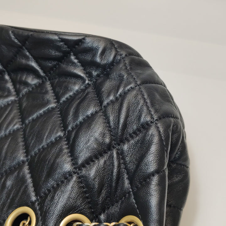 Chanel Drawstring Bucket Bag Black Quilted Lambskin Leather